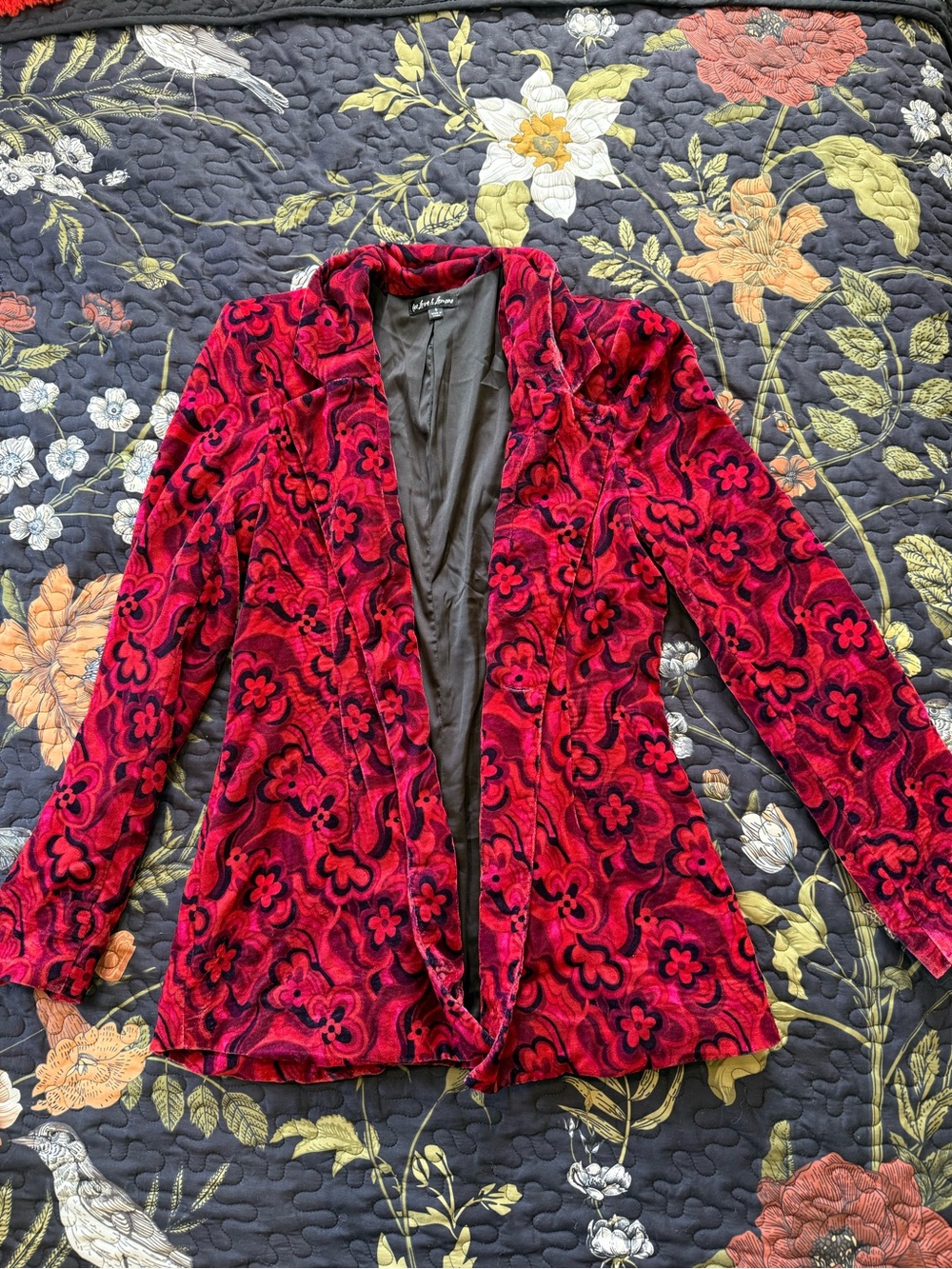 For Love & Lemons Red Floral Velvet Blazer